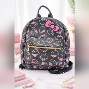 Hello Kitty Mini Backpack Gray Pink Bow Faux Leather Sanrio 10" Purse Bag